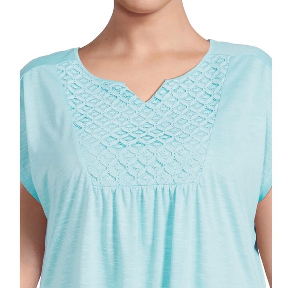 REAL SIZE Womens Semi Loose Top Size 3X Turquoise Crocheted Neckline NWOT - Picture 3 of 8